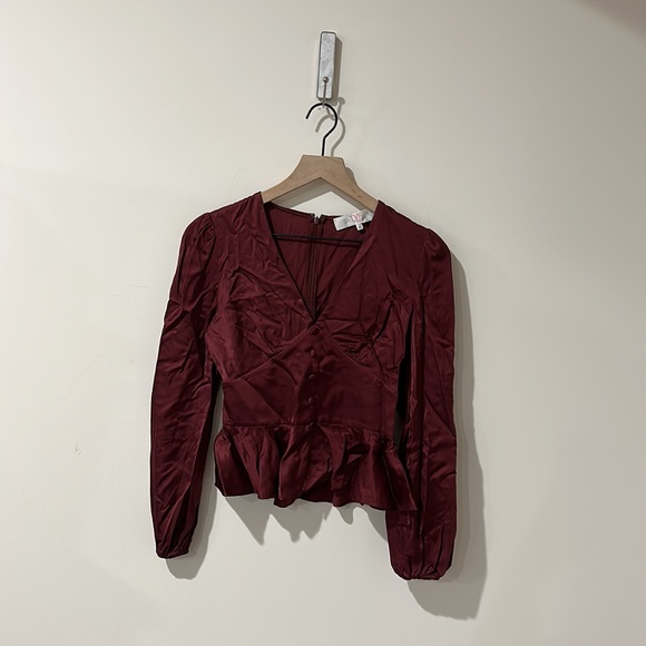 • DVF • Women’s Satin Blend Crop Peplum Top Burgundy Red Size 00 / like a small - Picture 3 of 4